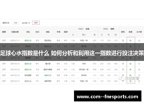 足球心水指数是什么 如何分析和利用这一指数进行投注决策